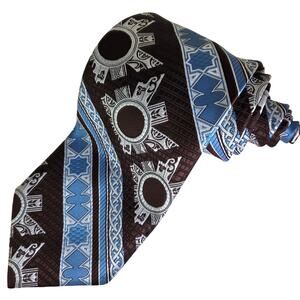 Oscar de la Renta Brown Blue Geometric Tie 4" Wide Vintage Polyester